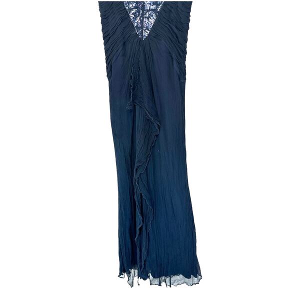 Tadashi Shoji Dress Navy Blue Sequin Silk Sleeveless Formal Maxi Gown Size 16 - Picture 8 of 11